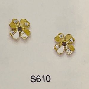 14k Solid Yellow/White Gold CZ Flower Earrings